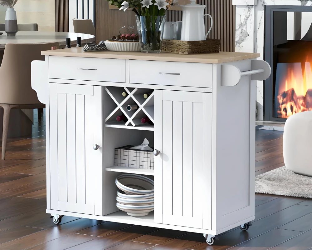 kitchen with movable island