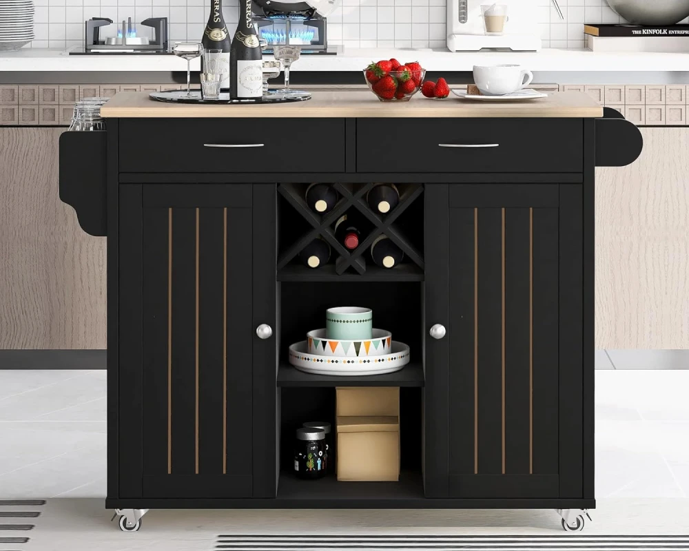 movable kitchen island with seating and storage