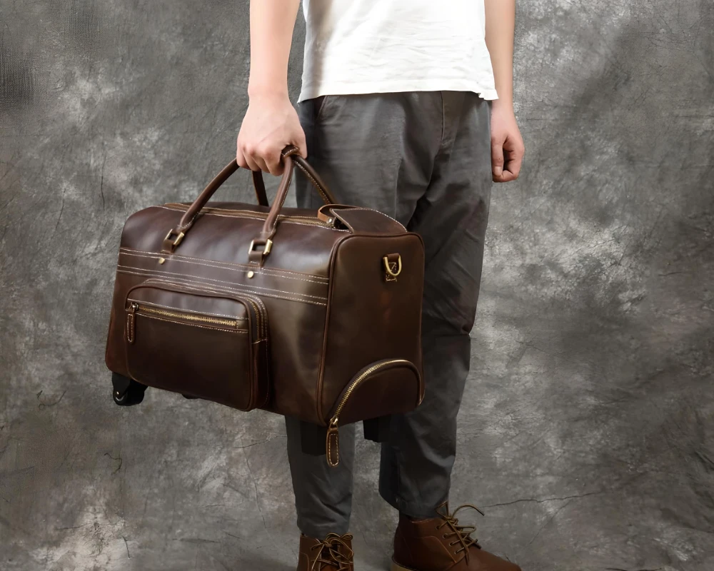 leather duffle bag carry on